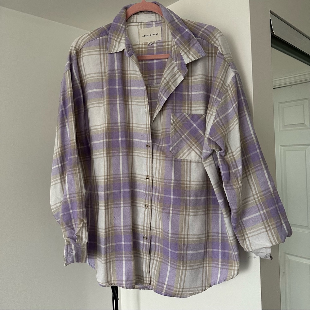 Lavender and White Plaid Boyfriend Shirt by Aeropostale - Size Large